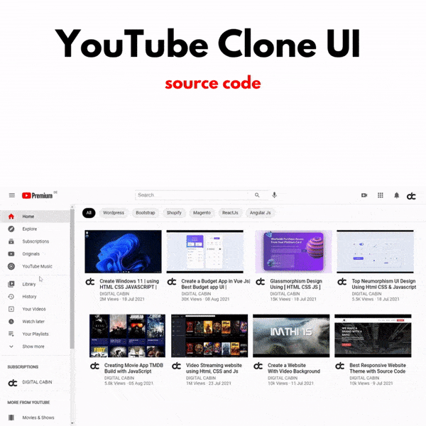 create a youtube clone ui with html and css.gif